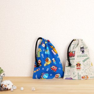 画像1: ●アウトレット サイズ変更不可●アンパンマン リネン緑【巾着袋3点セット】中厚手生地 材料セット 作り方マニュアル付き 入園入学 手芸キット