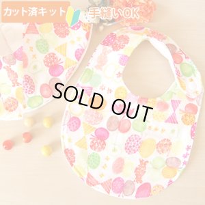 画像1: [夏休み 宿題]リボン＆ちょうちょ レッド/ブルー【丸型スタイ】ベビー 手作りキット 作り方マニュアル付き ダブルガーゼ 国産