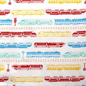 画像1: ●アウトレット サイズ変更不可●カラフルトレイン ホワイト【巾着袋3点セット】中厚手生地 材料セット 作り方マニュアル付き 入園入学 手芸キット