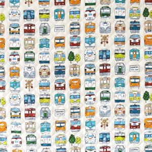 画像4: 《即納》★サンプル品販売★ならんだ電車 ホワイト◎底布付【ランチバッグ/トートバッグ】