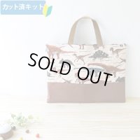 恐竜の図鑑 サンドベージュ◎底布付【レッスンバッグ】 手作りキット 作り方マニュアル付き 入園入学 手芸キット[n][s]