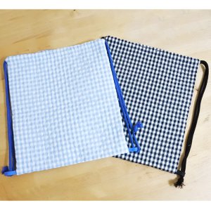 画像4: 《家庭科教材対応》ギンガムチェック ライトブルー/ブラック【ナップサック】手作りキット 作り方マニュアル付き 小学校 家庭科 キット