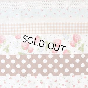 画像4: ●アウトレット サイズ変更不可●いちごのボーダー  茶【巾着袋3点セット】薄手生地+裏地 手作りキット 作り方マニュアル付き 入園入学 手芸キット[u]