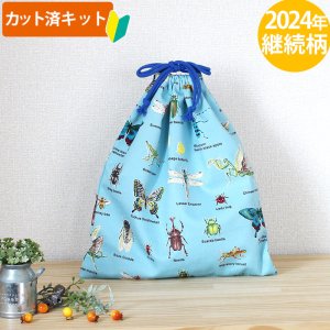画像1: ●アウトレット サイズ変更不可●昆虫図鑑 そらいろ【体操服袋/ナップサック】 中厚手生地 手作りキット 作り方マニュアル付き 入園入学 手芸キット[n]
