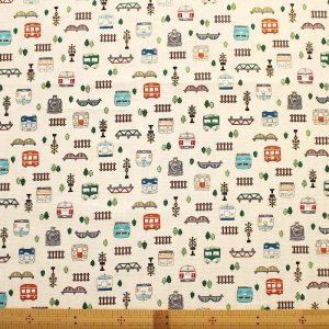 画像3: ●アウトレット サイズ変更不可●ならんだ電車 キナリ【給食袋】薄手生地+裏地 手作りキット 作り方マニュアル付き 入園入学 手芸キット[u]