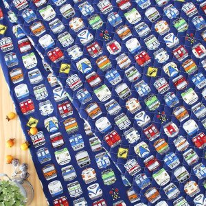 画像1: ネイビー電車のお顔【キッズエプロン&三角巾】Mサイズ 手作りキット 作り方マニュアル付き 入園入学 手芸キット