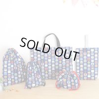 《即納》★サンプル品販売★ネイビー電車のお顔【レッスンバッグ】【お弁当袋】【シューズバッグ】【コップ袋】