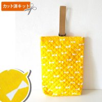 ●アウトレット サイズ変更不可●イエロー×ホワイトリボン◎底布付【シューズバッグ】手作りキット 作り方マニュアル付き 入園入学 手芸キット