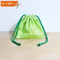 シンプルチェック グリーン＆ピンク【お弁当袋】手作りキット 作り方マニュアル付き 入園入学 2025年度春 中厚手生地