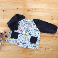 電車と新幹線 ライトグレー【スモック】 手作りキット 作り方マニュアル付き 中厚手生地