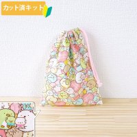 すみっコぐらし ぎっしりピンク【コップ袋】中厚手生地 材料セット 作り方マニュアル付き 入園入学 2025年度春