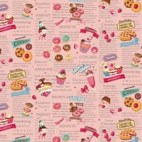 スイーツレシピ ピンク【ランチョンマット】薄手生地+裏地 手作りキット 作り方マニュアル付き 入園入学 手芸キット[u]