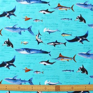 画像3: ●アウトレット サイズ変更不可●海の生き物図鑑 ターコイズ【お弁当袋】中厚手生地 手作りキット 作り方マニュアル付き 入園入学 2024年度春