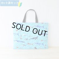 ●アウトレット サイズ変更不可●海の生き物図鑑 ターコイズ【レッスンバッグ】 手作りキット 作り方マニュアル付き 入園入学 手芸キット