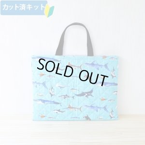 画像1: ●アウトレット サイズ変更不可●海の生き物図鑑 ターコイズ【レッスンバッグ】 手作りキット 作り方マニュアル付き 入園入学 手芸キット