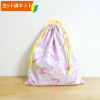 虹とユニコーン ピンク【体操服袋/ナップサック】 中厚手生地 手作りキット 作り方マニュアル付き 入園入学 2024年度春