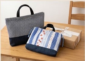 指定サイズで縫製した完成品のレッスンバッグと巾着