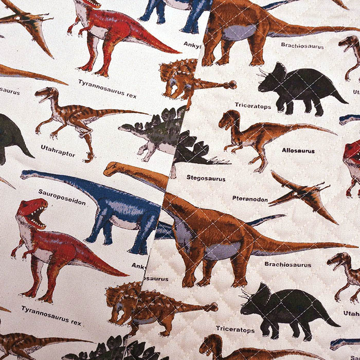 恐竜、ダイナソー柄の生地で作るレッスンバッグ、巾着などの入園グッズ 