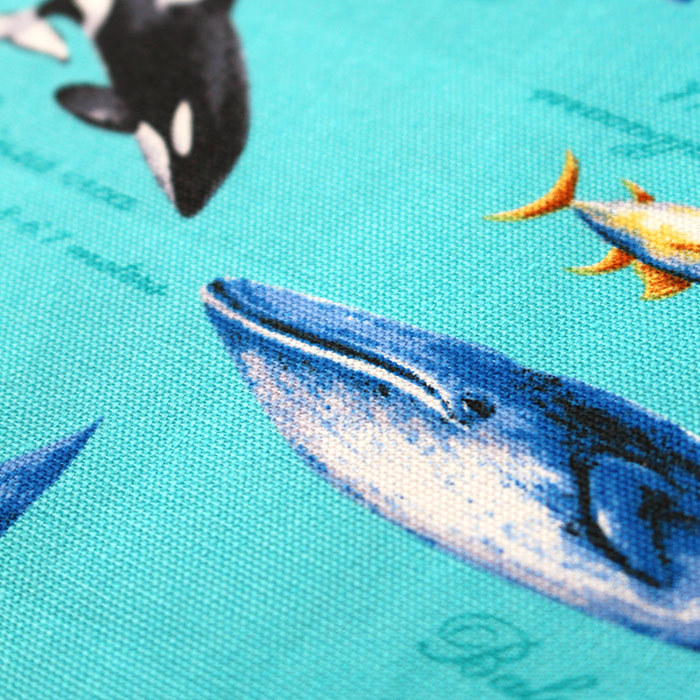 サメや海の生き物柄の生地で作るレッスンバッグ、巾着などの入園グッズ