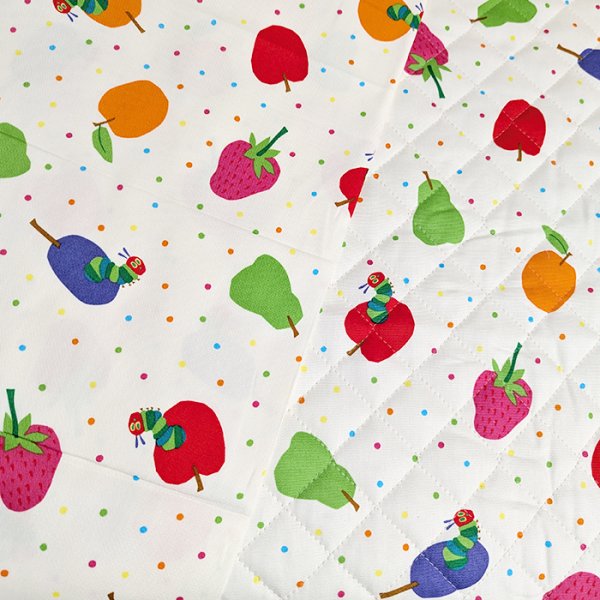 画像1: はらぺこあおむし ミニドット◎底布付【体操服袋/ナップサック】 中厚手生地 材料セット 作り方マニュアル付き 入園入学 手芸キット[s] (1)