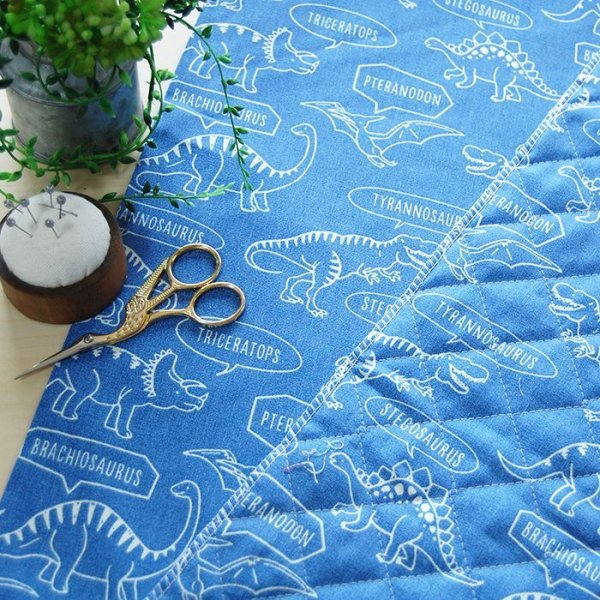 画像5: [15％OFF]★在庫限り サイズ変更不可★恐竜図鑑ブルー【シューズバッグ】手作りキットキルティング【A】 プライスOFF (5)