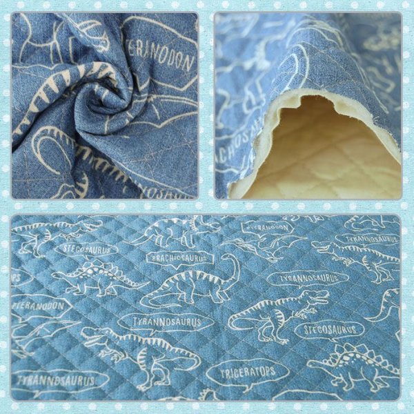 画像2: [15％OFF]★在庫限り サイズ変更不可★恐竜図鑑ブルー【シューズバッグ】手作りキットキルティング【A】 プライスOFF (2)