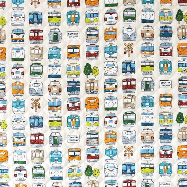 画像4: 《即納》★サンプル品販売★ならんだ電車 ホワイト◎底布付【ランチバッグ/トートバッグ】 (4)