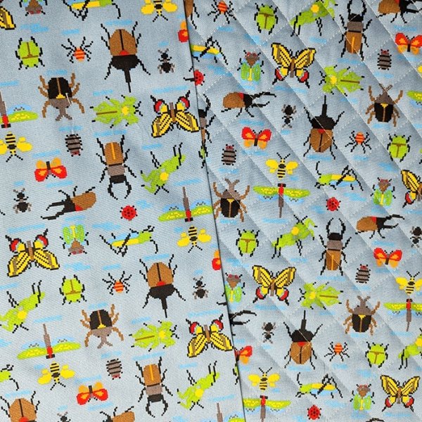 画像1: ドット絵の昆虫 スモークブルー【お弁当袋】中厚手生地 手作りキット 作り方マニュアル付き 入園入学 手芸キット[n] (1)