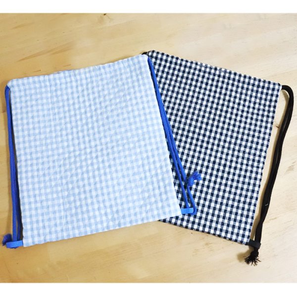 画像4: 《家庭科教材対応》ギンガムチェック ライトブルー/ブラック【ナップサック】手作りキット 作り方マニュアル付き 小学校 家庭科 キット (4)