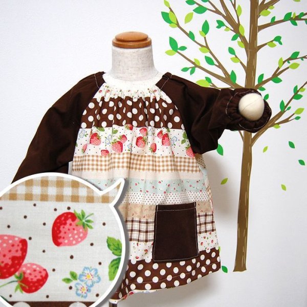 画像4: いちごのボーダー 赤【スモック】 手作りキット 作り方マニュアル付き 入園入学 手芸キット 薄手生地【F】 (4)