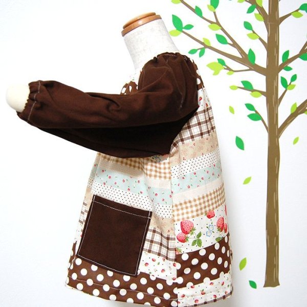 画像6: いちごのボーダー 赤【スモック】 手作りキット 作り方マニュアル付き 入園入学 手芸キット 薄手生地【F】 (6)