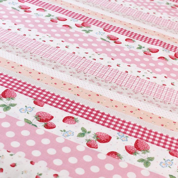 画像5: いちごのボーダー ピンク/茶【エプロン&三角巾】Mサイズ 手作りキット 作り方マニュアル付き 入園入学 2024年度春 薄手生地【F】 (5)