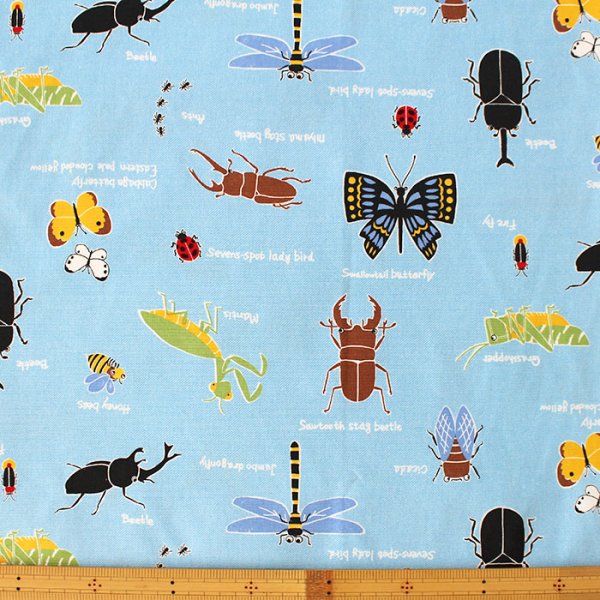 画像3: 虫たちの世界 ブルー【キッズエプロン&三角巾】Mサイズ 手作りキット 作り方マニュアル付き 入園入学 手芸キット (3)