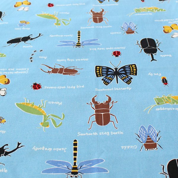 画像4: 虫たちの世界 ブルー【キッズエプロン&三角巾】Mサイズ 手作りキット 作り方マニュアル付き 入園入学 手芸キット (4)