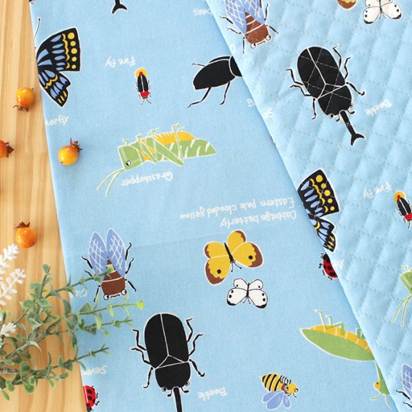 画像5: 虫たちの世界 ブルー【キッズエプロン&三角巾】Mサイズ 手作りキット 作り方マニュアル付き 入園入学 手芸キット (5)
