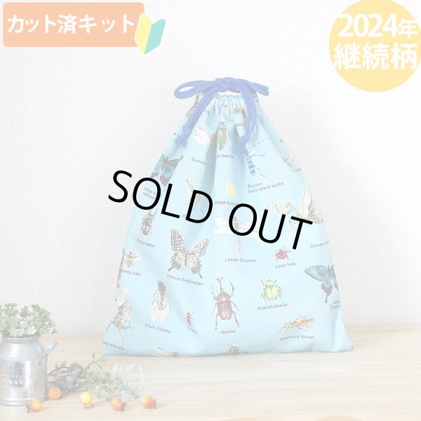 画像1: ●アウトレット サイズ変更不可●昆虫図鑑 そらいろ【体操服袋/ナップサック】 中厚手生地 手作りキット 作り方マニュアル付き 入園入学 手芸キット[n] (1)