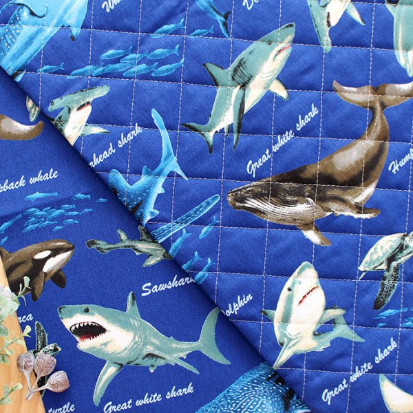 画像5: クジラとサメ ネイビー【お弁当袋】中厚手生地 手作りキット 作り方マニュアル付き 入園入学 手芸キット[n] (5)