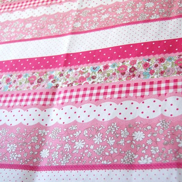 画像7: 小花のボーダー ピンク【抱っこ紐よだれカバー】ベビー 手作りキット 作り方マニュアル付き 手縫いもOK リバーシブル (7)