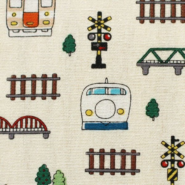 画像2: ●アウトレット サイズ変更不可●ならんだ電車 キナリ【給食袋】薄手生地+裏地 手作りキット 作り方マニュアル付き 入園入学 手芸キット[u] (2)