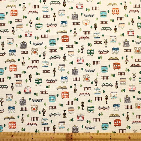 画像3: ●アウトレット サイズ変更不可●ならんだ電車 キナリ【給食袋】薄手生地+裏地 手作りキット 作り方マニュアル付き 入園入学 手芸キット[u] (3)