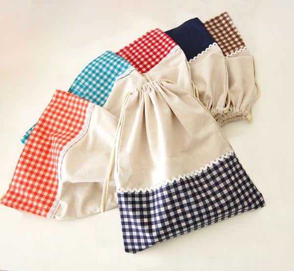 画像6: リネンと選べるチェック＆ドット◎底布付 3点セット 手作りキット 作り方マニュアル付き 入園入学 材料セット (6)