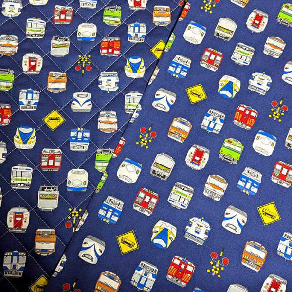 画像1: ネイビー電車のお顔【スモック】 手作りキット 作り方マニュアル付き 中厚手生地 (1)