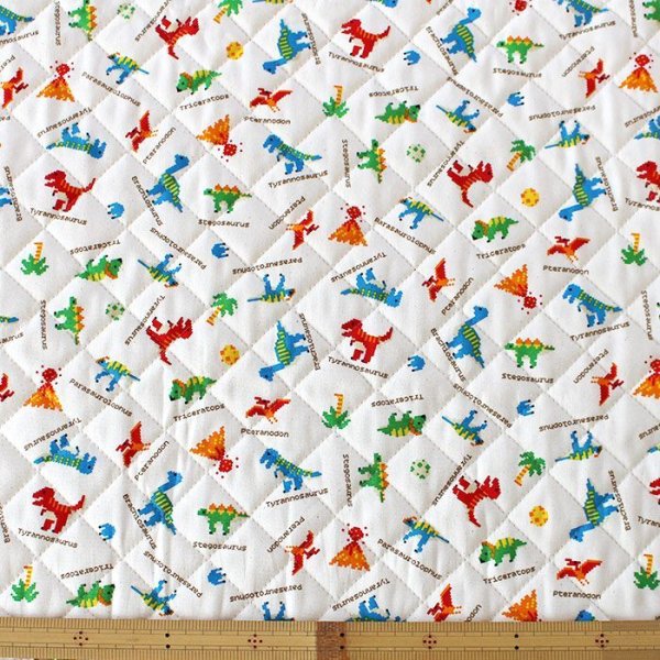 画像3: ●アウトレット サイズ変更不可●ピクセルダイナソー◎底布付【シューズバッグ(キルティング)】 手作りキット 作り方マニュアル付き 入園入学 手芸キット[s] (3)