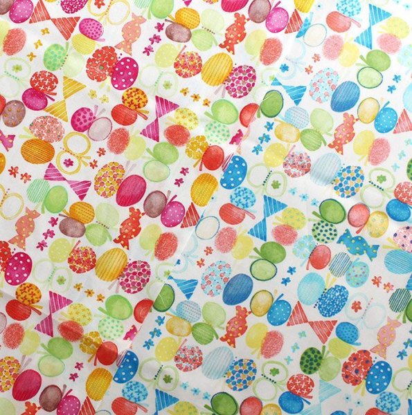 画像9: リボン&ちょうちょ レッド/ブルー【カット生地】 縦50cm×横105cm 薄手生地 (9)