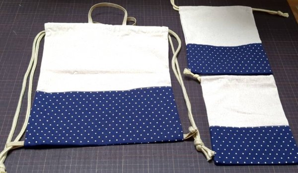 画像2: 《即納》★サンプル品(完成品)販売★リネンと選べるチェック&ドット◎底布付【シューズバッグ】【体操服袋】【お弁当袋】【給食袋】【コップ袋】 (2)