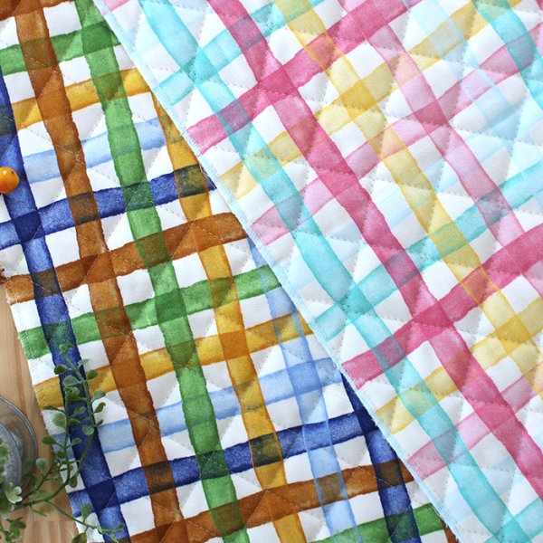 画像3: ●アウトレット サイズ変更不可●水彩チェック ピンク◎底布付【シューズバッグ】 手作りキット 作り方マニュアル付き 入園入学 手芸キット[s] (3)