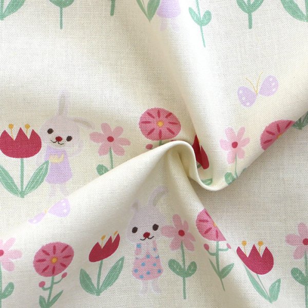 画像4: [15％OFF]★在庫限り サイズ変更不可★うさぎちゃんとチューリップ クリーム◎底布付【体操服袋/ナップサック】材料セット 作り方マニュアル付き 入園入学 中厚手生地[n][s] (4)