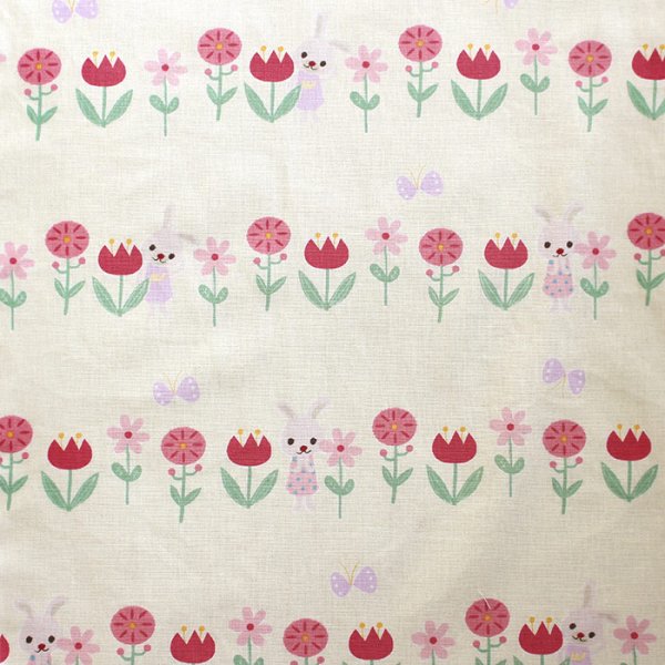 画像3: [15％OFF]★在庫限り サイズ変更不可★うさぎちゃんとチューリップ クリーム◎底布付【体操服袋/ナップサック】材料セット 作り方マニュアル付き 入園入学 中厚手生地[n][s] (3)